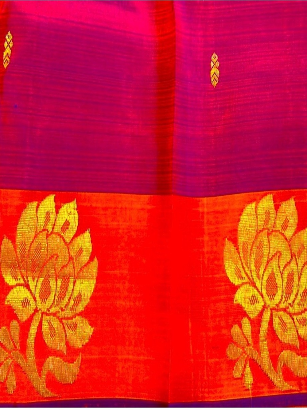 Kanchipuram Silk Saree(purple and peach color) with Gold Zari Border